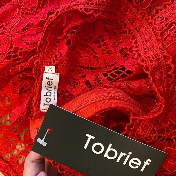 RED PEPLUM LACE RED BLOUSE SIZE M - Picture 8 of 8